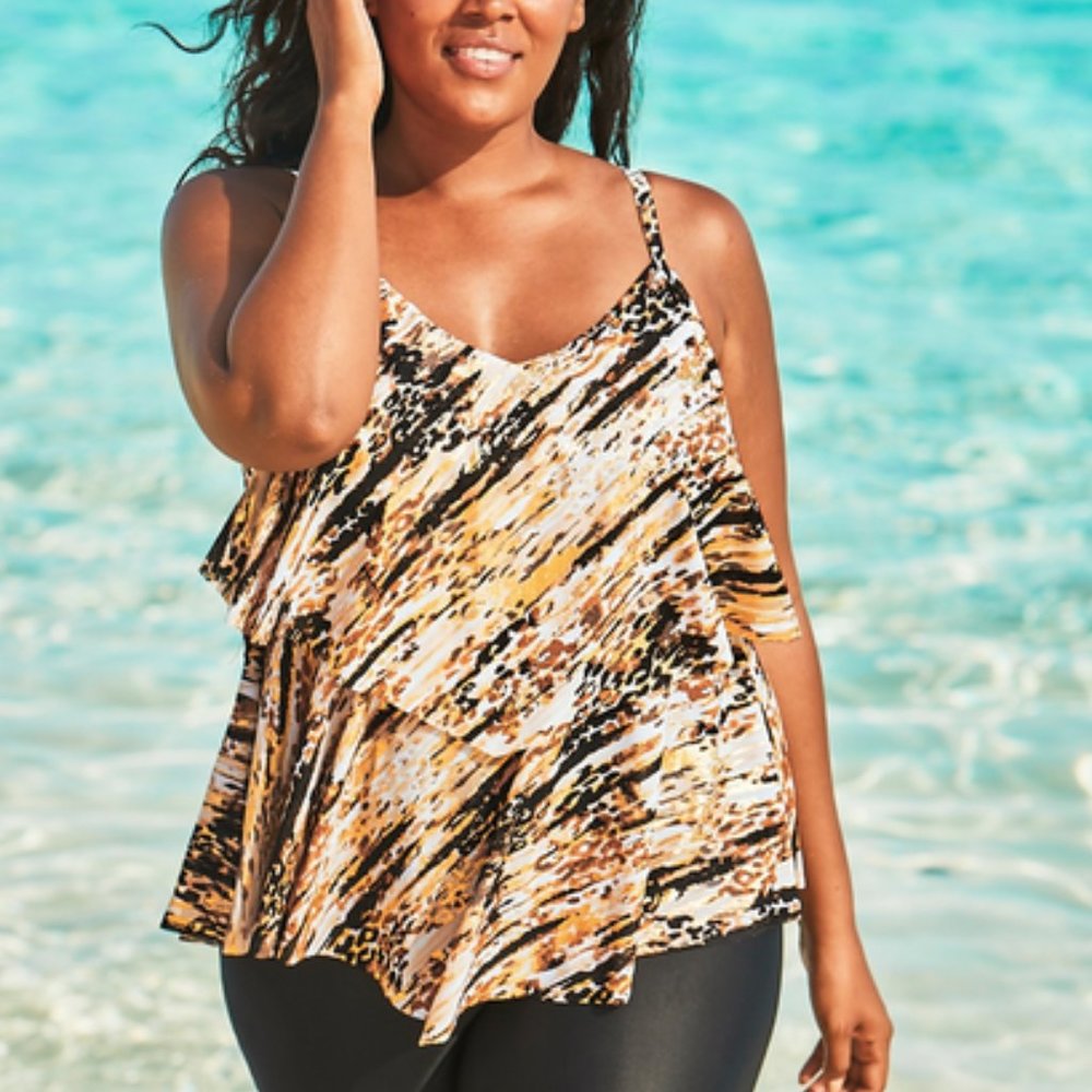 Nwt Double Tier Tankini Top Swimsuits For All gold Foil Print